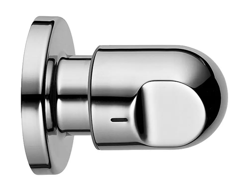 Ein runder, spiegelnder Türknauf in Chrom von HANSA, der zur Befestigung an einer Wand geeignet ist. Der Knauf hat eine ergonomische Form und ist am Montagebereich sichtbar.